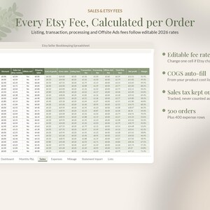 Hoja de cálculo de contabilidad de Etsy en Google Sheets, Rastreador de ganancias de vendedores de Etsy, Calculadora de tarifas, Plantilla de impuestos sobre ingresos y gastos, Pequeña empresa imagen 3