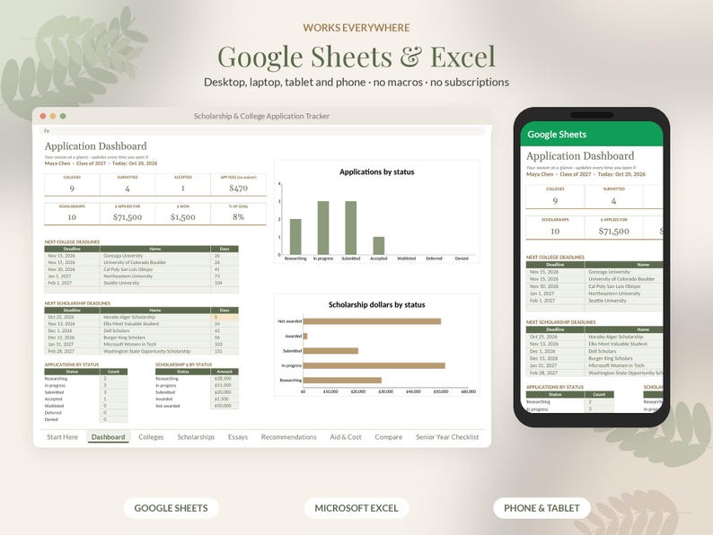 College Application Tracker Google Sheets, Scholarship Tracker Spreadsheet, Senior Year Planner, Class of 2027 Deadline Template image 7