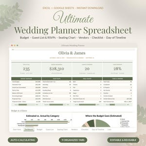 結婚式プランナー用スプレッドシート（​​Googleスプレッドシート）、結婚式予算、ゲストリスト、チェックリスト、タイムライン、オールインワンの結婚式プランニングテンプレート 画像 1