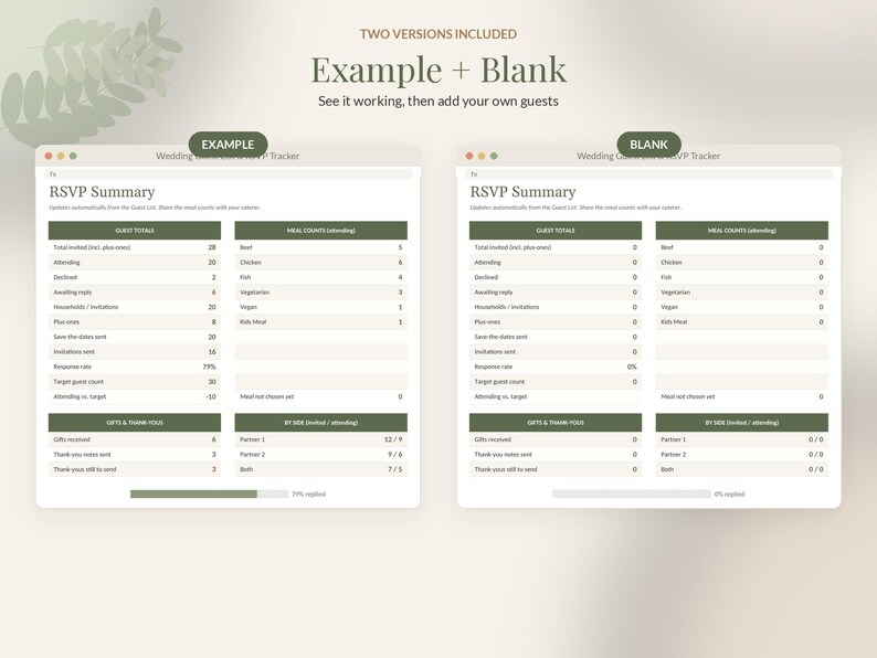 Wedding Guest List Template Google Sheets, RSVP Tracker Spreadsheet, Guest List Excel, Meal Choice Count, Address List image 8
