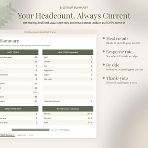 Wedding Guest List Template Google Sheets, RSVP Tracker Spreadsheet, Guest List Excel, Meal Choice Count, Address List image 2