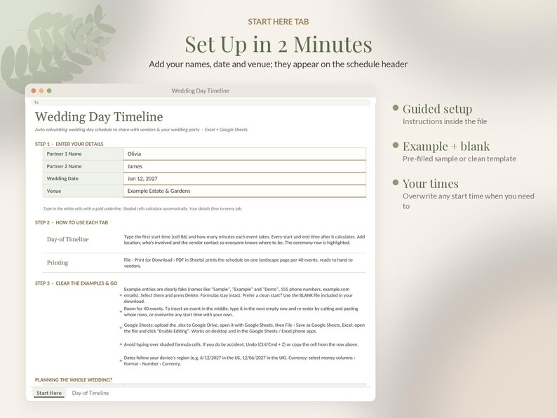 Wedding Day Timeline Template Editable, Wedding Itinerary Google Sheets, Day of Schedule Excel, Run of Show, Photographer Timeline image 4
