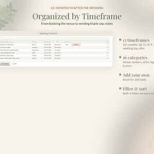 Wedding Checklist Printable PDF, Wedding Planning Checklist by Month, Google Sheets Wedding To Do List, Engagement Gift for Bride image 3
