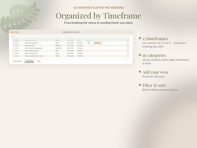 Wedding Checklist Printable PDF, Wedding Planning Checklist by Month, Google Sheets Wedding To Do List, Engagement Gift for Bride image 3