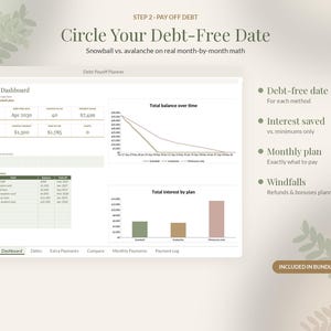 Budget Spreadsheet Bundle, Paycheck Planner, Debt Payoff Snowball, Net Worth Tracker, Google Sheets Excel image 5