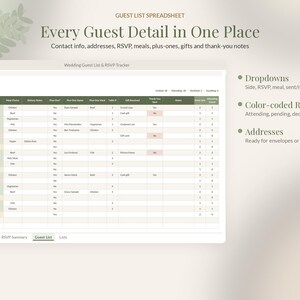 Wedding Guest List Template Google Sheets, RSVP Tracker Spreadsheet, Guest List Excel, Meal Choice Count, Address List image 3