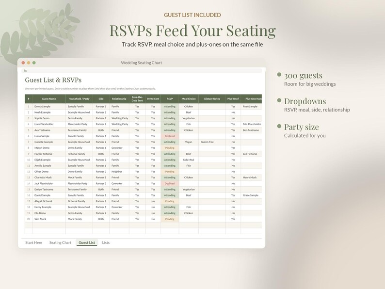 Wedding Seating Chart Template Editable, Seating Plan Google Sheets Excel, Round Table Planner, Reception Guest Seating image 4