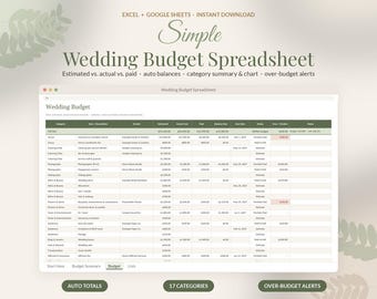 Foglio di calcolo per il budget del matrimonio su Google Sheets, pianificatore del budget del matrimonio, calcolatore e strumento di monitoraggio del budget in Excel, modello per le spese del matrimonio
