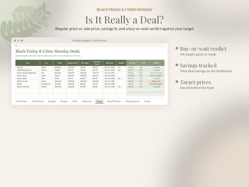 Christmas Budget Planner Google Sheets, Holiday Gift Tracker Spreadsheet, Christmas Gift List, Black Friday & Thanksgiving Planner imagen 3