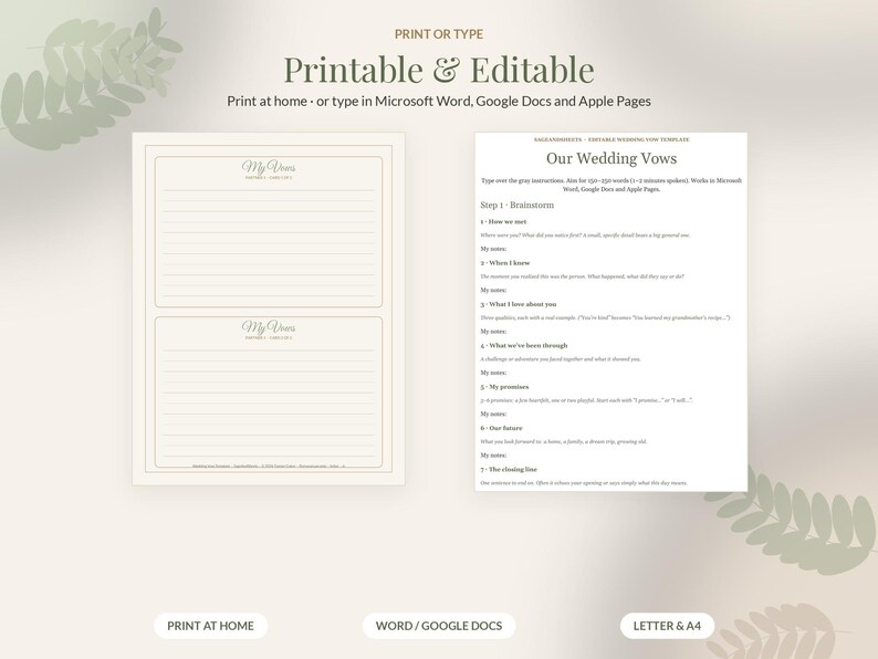 Wedding Vow Template for Him and Her, Editable Vow Writing Guide, Printable Vow Cards, How to Write Wedding Vows Worksheet image 7