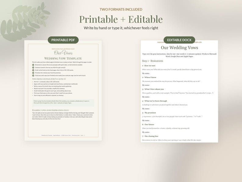 Wedding Vow Template for Him and Her, Editable Vow Writing Guide, Printable Vow Cards, How to Write Wedding Vows Worksheet image 8