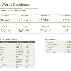 Net Worth Tracker Spreadsheet, FIRE Calculator, Financial Independence Planner, Debt Dashboard, Google Sheets Excel image 2