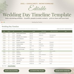 Wedding Day Timeline Template Editable, Wedding Itinerary Google Sheets, Day of Schedule Excel, Run of Show, Photographer Timeline image 1