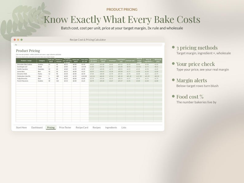 Recipe Cost Calculator Spreadsheet, Bakery Pricing Template, Recipe Costing Sheet Google Sheets Excel, Home Baker Cake Pricing image 2