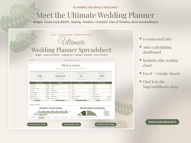 Wedding Seating Chart Template Editable, Seating Plan Google Sheets Excel, Round Table Planner, Reception Guest Seating image 10