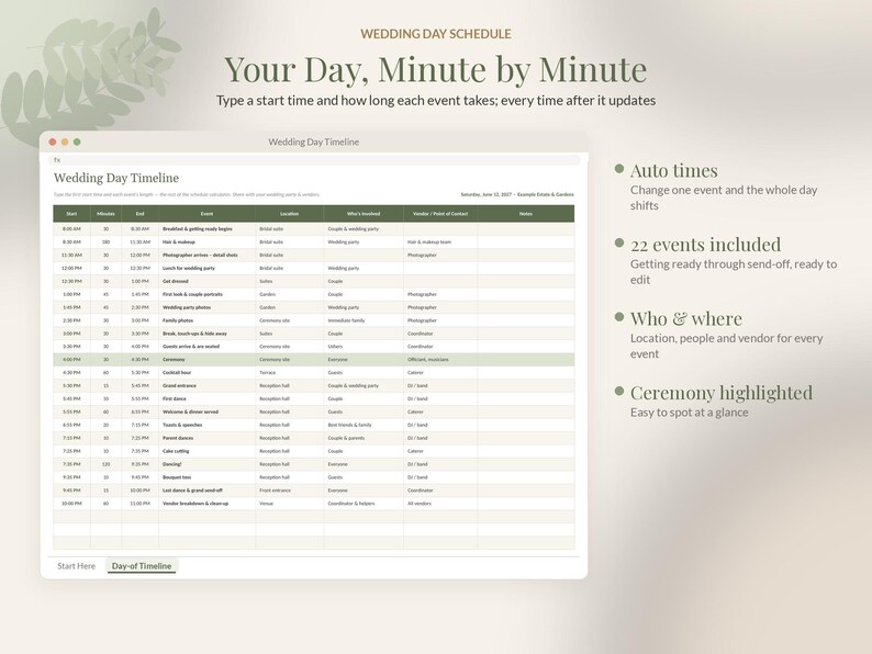 Wedding Day Timeline Template Editable, Wedding Itinerary Google Sheets, Day of Schedule Excel, Run of Show, Photographer Timeline image 2