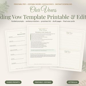 Wedding Vow Template for Him and Her, Editable Vow Writing Guide, Printable Vow Cards, How to Write Wedding Vows Worksheet image 1