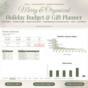 Christmas Budget Planner Google Sheets, Holiday Gift Tracker Spreadsheet, Christmas Gift List, Black Friday & Thanksgiving Planner imagen 1