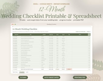 Lista di cose da fare per il matrimonio in formato PDF stampabile, lista di cose da fare per la pianificazione del matrimonio mese per mese, lista di cose da fare per il matrimonio su Fogli Google, regalo di fidanzamento per la sposa