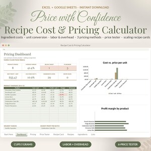Recipe Cost Calculator Spreadsheet, Bakery Pricing Template, Recipe Costing Sheet Google Sheets Excel, Home Baker Cake Pricing image 1