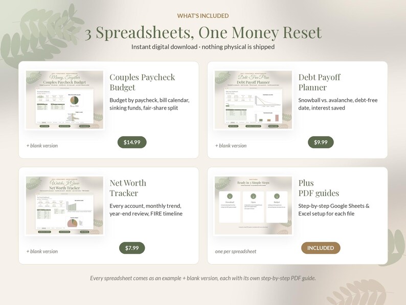 Budget Spreadsheet Bundle, Paycheck Planner, Debt Payoff Snowball, Net Worth Tracker, Google Sheets Excel image 3