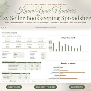 Hoja de cálculo de contabilidad de Etsy en Google Sheets, Rastreador de ganancias de vendedores de Etsy, Calculadora de tarifas, Plantilla de impuestos sobre ingresos y gastos, Pequeña empresa imagen 1