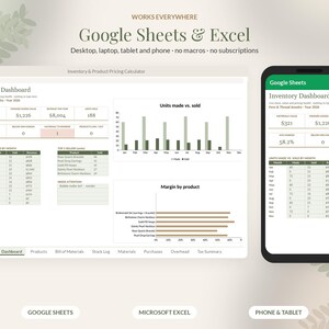 在庫スプレッドシートテンプレート（Googleスプレッドシート）、製品価格計算ツール、ハンドメイドビジネス売上原価トラッカー、卸売価格Excel 画像 7