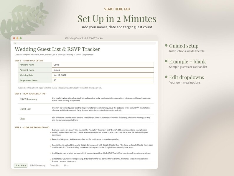 Wedding Guest List Template Google Sheets, RSVP Tracker Spreadsheet, Guest List Excel, Meal Choice Count, Address List image 4