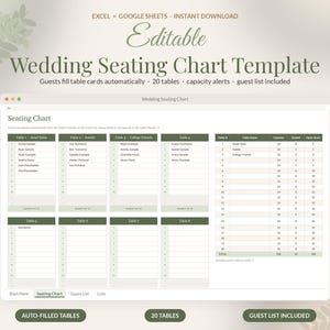 Wedding Seating Chart Template Editable, Seating Plan Google Sheets Excel, Round Table Planner, Reception Guest Seating image 1