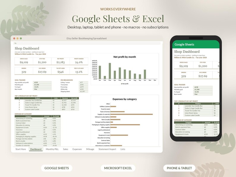 Hoja de cálculo de contabilidad de Etsy en Google Sheets, Rastreador de ganancias de vendedores de Etsy, Calculadora de tarifas, Plantilla de impuestos sobre ingresos y gastos, Pequeña empresa imagen 7