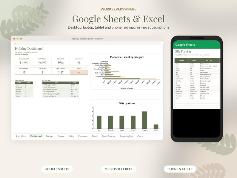 Christmas Budget Planner Google Sheets, Holiday Gift Tracker Spreadsheet, Christmas Gift List, Black Friday & Thanksgiving Planner imagen 7