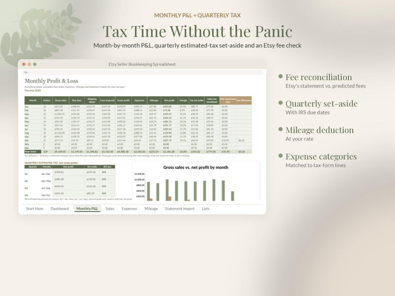 Hoja de cálculo de contabilidad de Etsy en Google Sheets, Rastreador de ganancias de vendedores de Etsy, Calculadora de tarifas, Plantilla de impuestos sobre ingresos y gastos, Pequeña empresa imagen 4