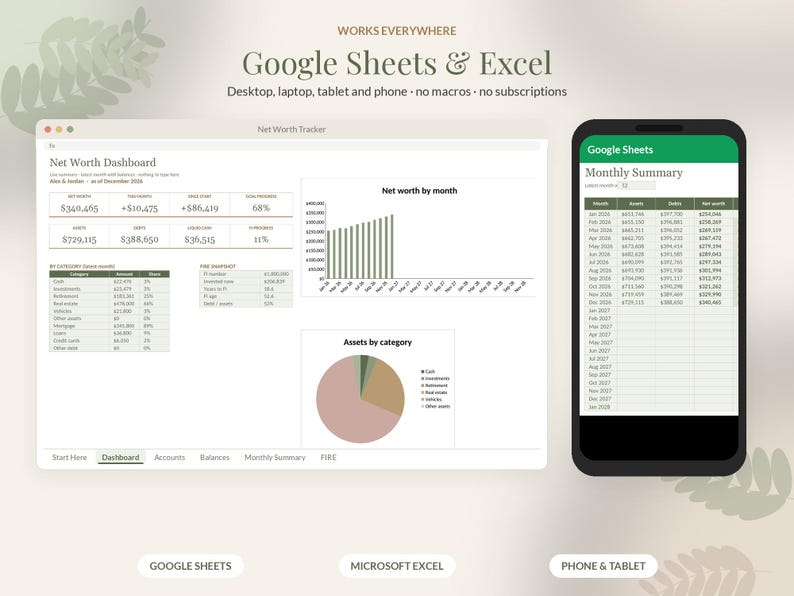 Net Worth Tracker Spreadsheet, FIRE Calculator, Financial Independence Planner, Debt Dashboard, Google Sheets Excel image 8