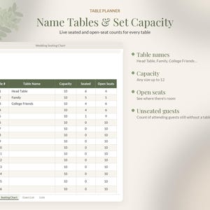 Wedding Seating Chart Template Editable, Seating Plan Google Sheets Excel, Round Table Planner, Reception Guest Seating image 3