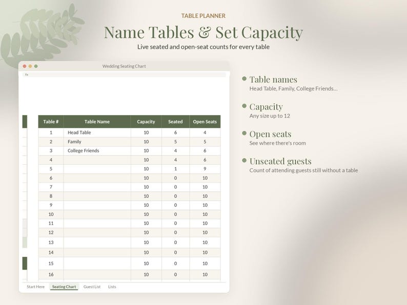 Wedding Seating Chart Template Editable, Seating Plan Google Sheets Excel, Round Table Planner, Reception Guest Seating image 3