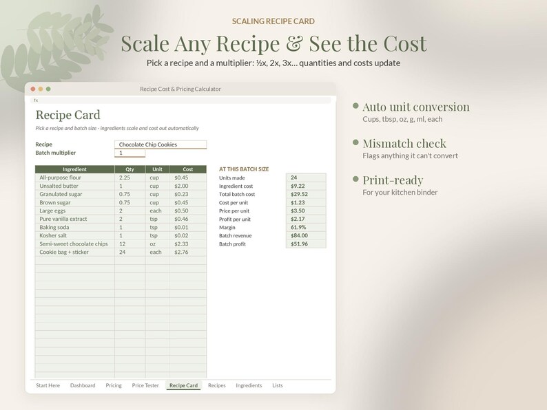 Recipe Cost Calculator Spreadsheet, Bakery Pricing Template, Recipe Costing Sheet Google Sheets Excel, Home Baker Cake Pricing image 4