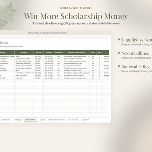 College Application Tracker Google Sheets, Scholarship Tracker Spreadsheet, Senior Year Planner, Class of 2027 Deadline Template image 3