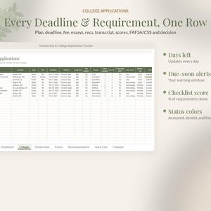 College Application Tracker Google Sheets, Scholarship Tracker Spreadsheet, Senior Year Planner, Class of 2027 Deadline Template image 2