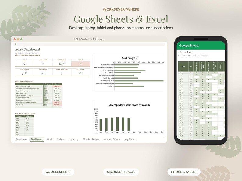 2027 Goal Planner Google Sheets, Habit Tracker Spreadsheet, Yearly Goals Dashboard, New Year Resolution Planner, Monthly Review image 8