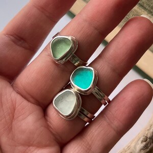 Custom Sea Glass and Sterling Silver Solitaire Ring With Organically Shaped Rustic Double Band CHOOSE GLASS and SIZE image 3