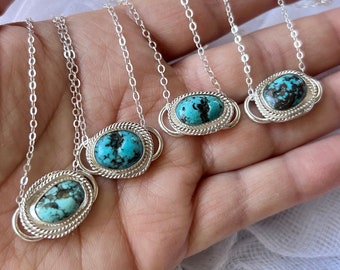 Genuine Turquoise and Sterling Silver Slide Pendant Necklace Emerald Valley