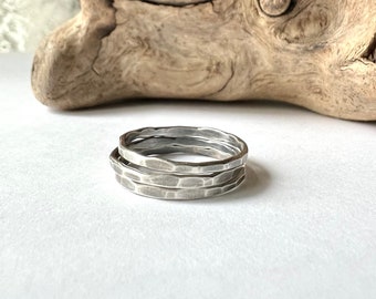 Skinny Stacking Rings Sterling Silver Textured Band