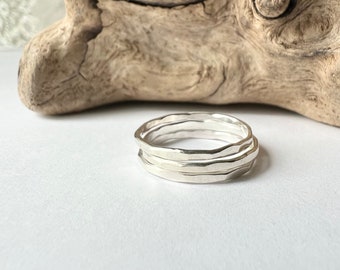 Skinny Stacking Rings Sterling Silver Textured Band