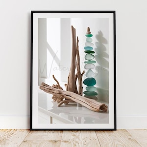Instant Print Sea Glass Art, Coastal Art, Beach Wall Decor, Digital Prints, Sea Glass Prints, Printable Digital Download, Ocean Art