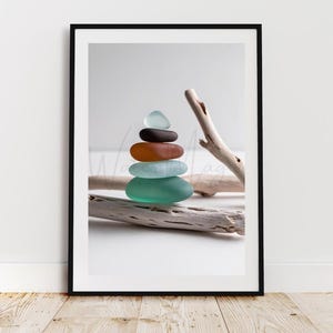 Minimalist Sea Glass & Driftwood Printable Wall Art | Coastal Beach House Decor | Ocean Digital Download | Nautical Boho Print | Instant