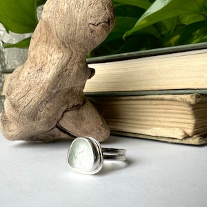 Custom Sea Glass and Sterling Silver Solitaire Ring With Organically Shaped Rustic Double Band CHOOSE GLASS and SIZE image 9