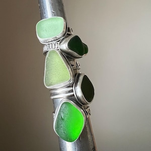Green Sterling Silver Solitaire Sea Glass Ring Variety