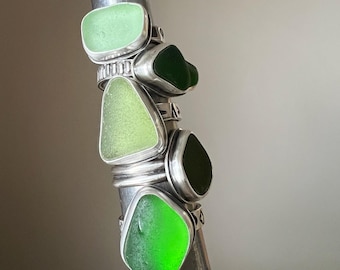 Green Sterling Silver Solitaire Sea Glass Ring Variety