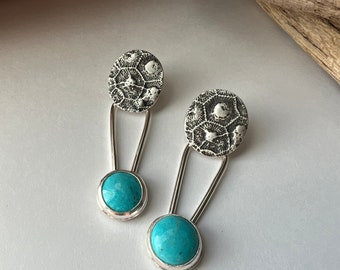 Genuine Turquoise and Sterling silver Petoskey Stone Earrings