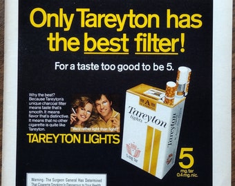 1980s Tareyton Cigarettes Original Magazine Advertisement